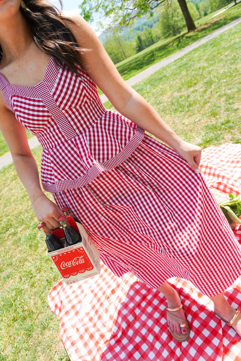 Gingham Sleeveless Midi Dress – Azlinn Hope