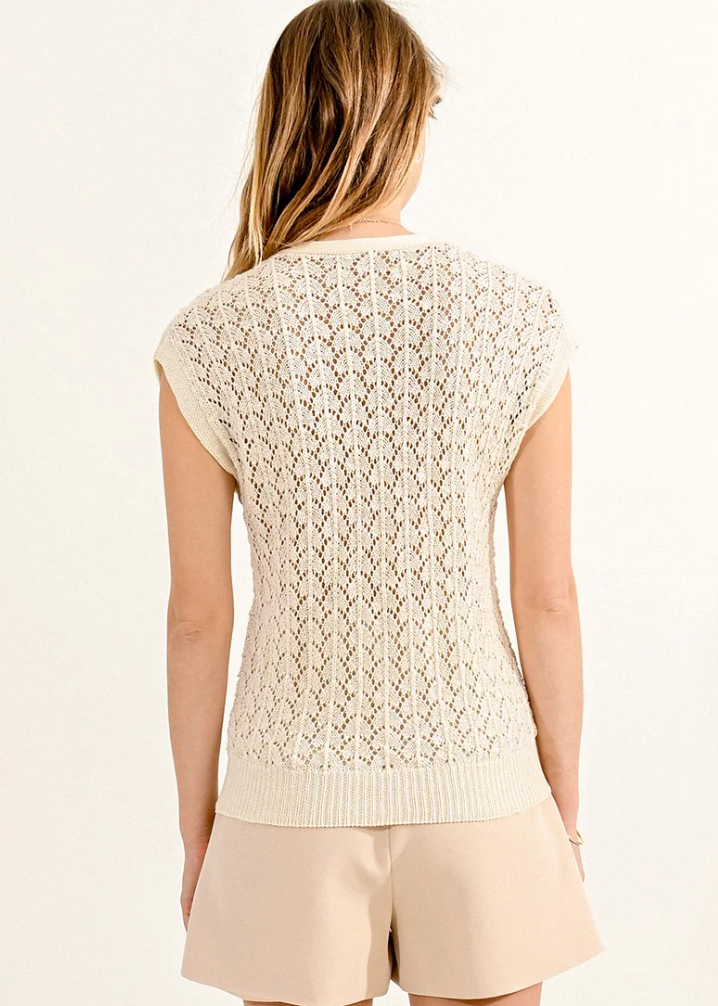 Feminine Crop Cutout Openwork Knit Top