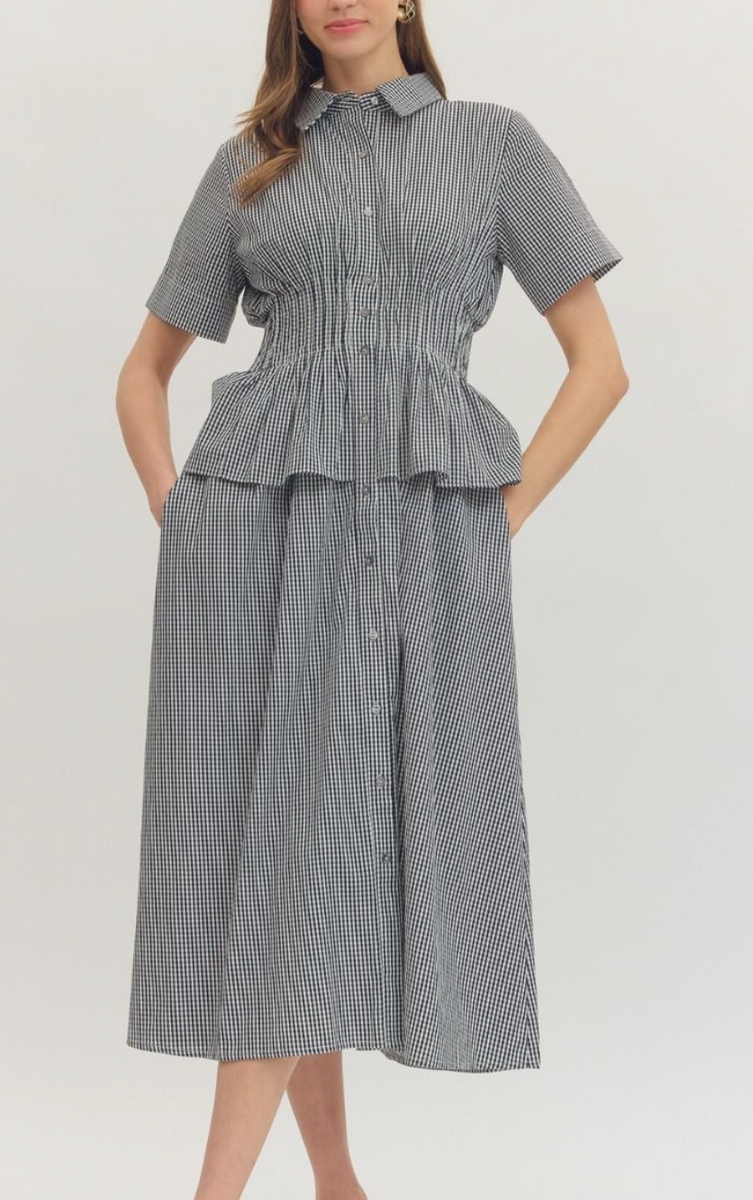knee length dresses for ladies Smocked Waist Gingham Midi Dress – Azlinn Hope