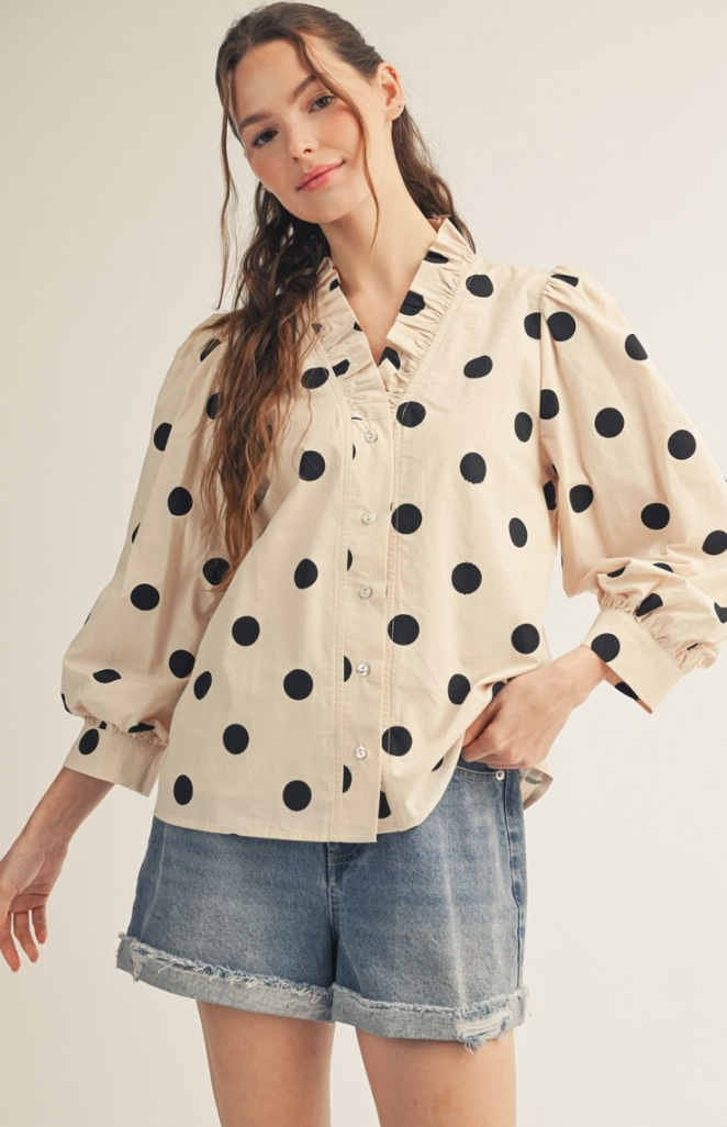 Ruffled Neckline Polka Dot Top – Azlinn Hope