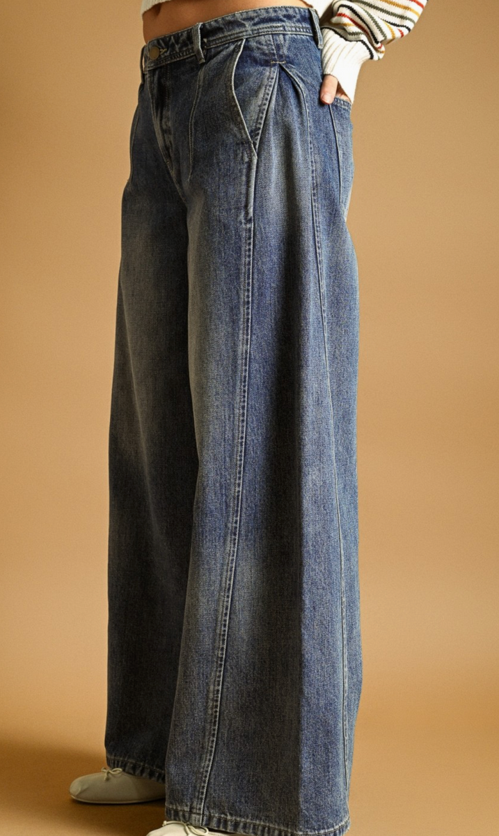 HOPEフレア Blue Skid Wide Leg Jeans 30×32 Pleated Side Wide Leg Jeans – Azlinn Hope