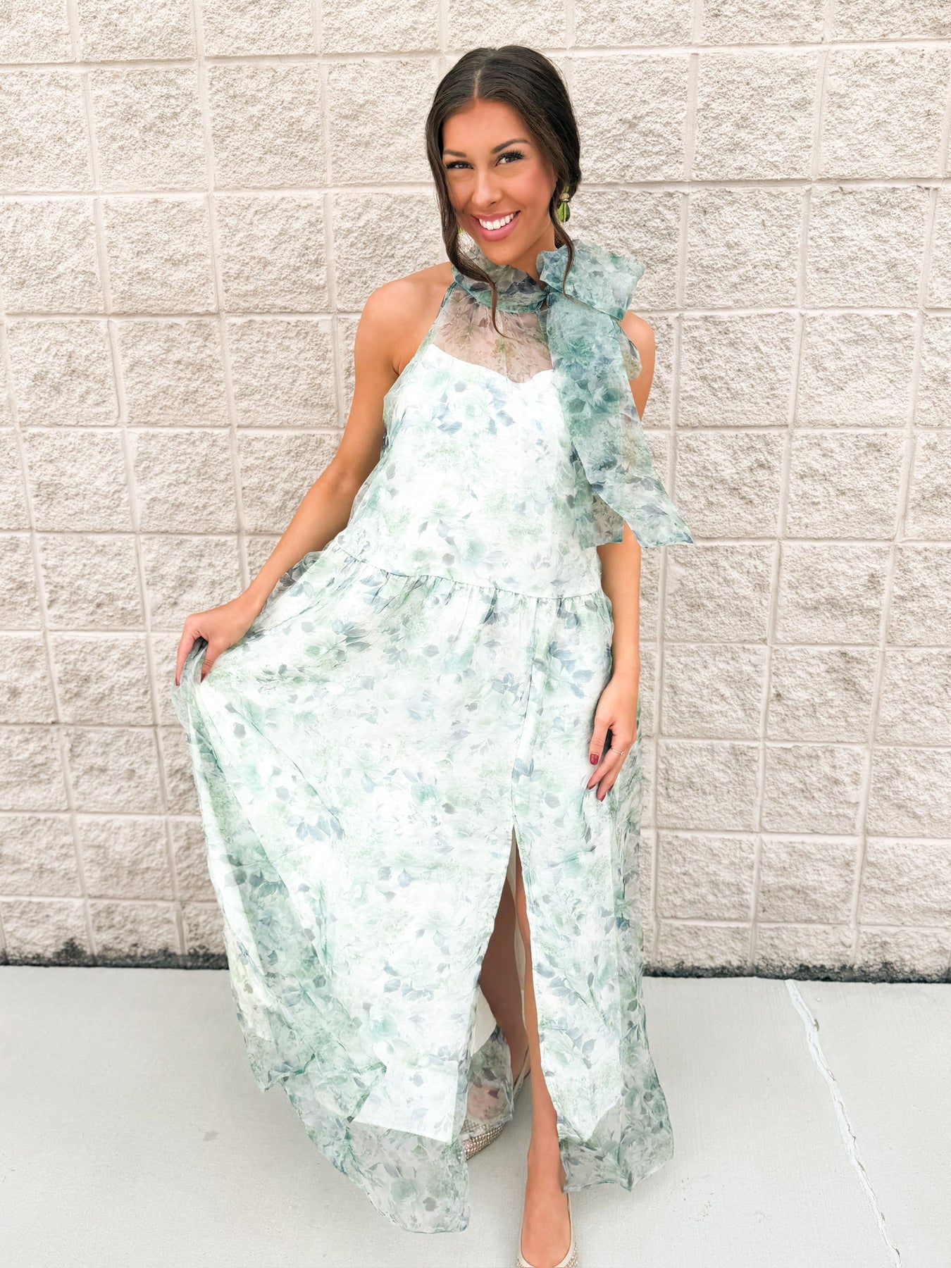 floral halter high low dress Sheri Hill Floral Print Halter Prom Dress 57726 Black Print / 000