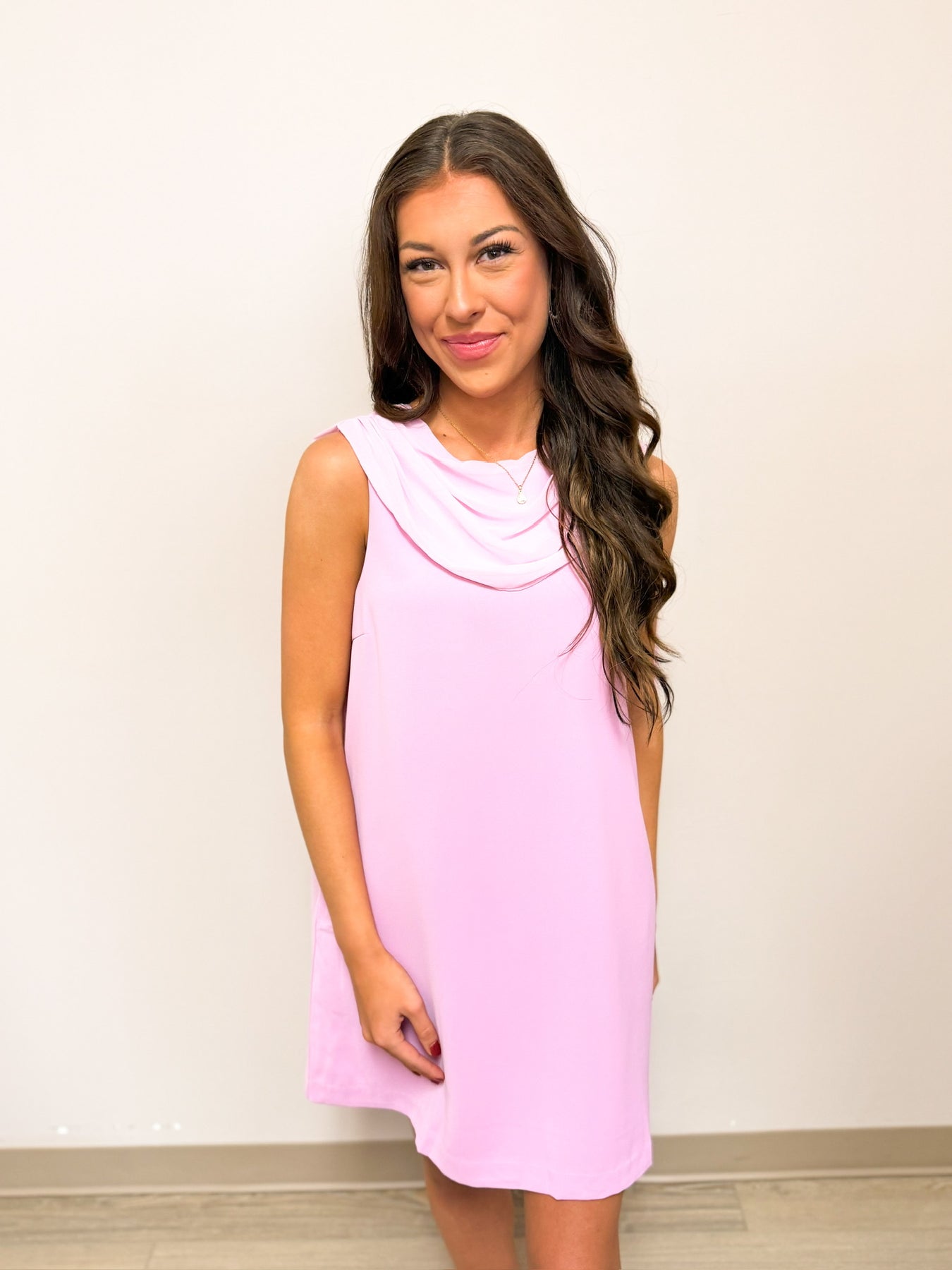 pink cowl neck mini dress Embellished Extreme Cowl Neck Halter Mini Dress in Hot Pink - 10