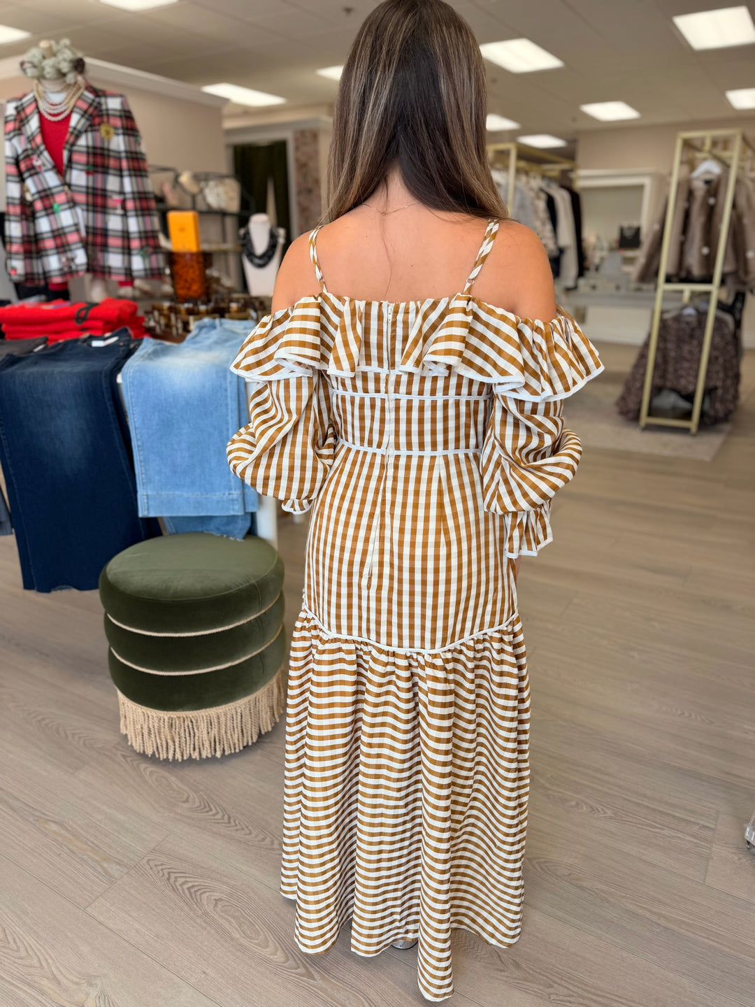 Gingham Off Shoulder Midi Dress S Gingham Off Shoulder Midi Dress S