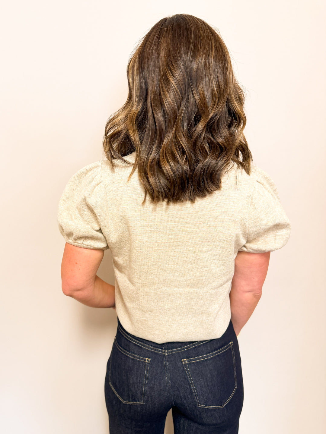 Solid Short Puff Sleeve Button Down Knit Cardigan Top – Azlinn Hope
