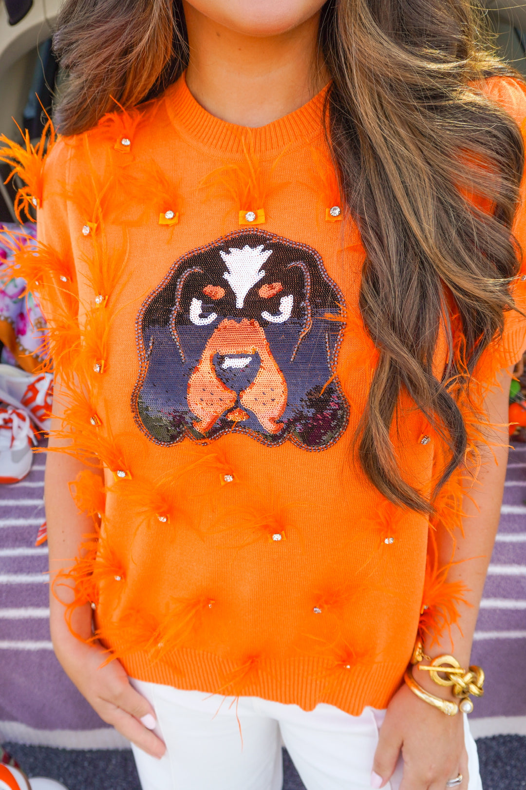 Smokey Scattered Jewel Feather Short Sleeve Sweater – Azlinn Hope