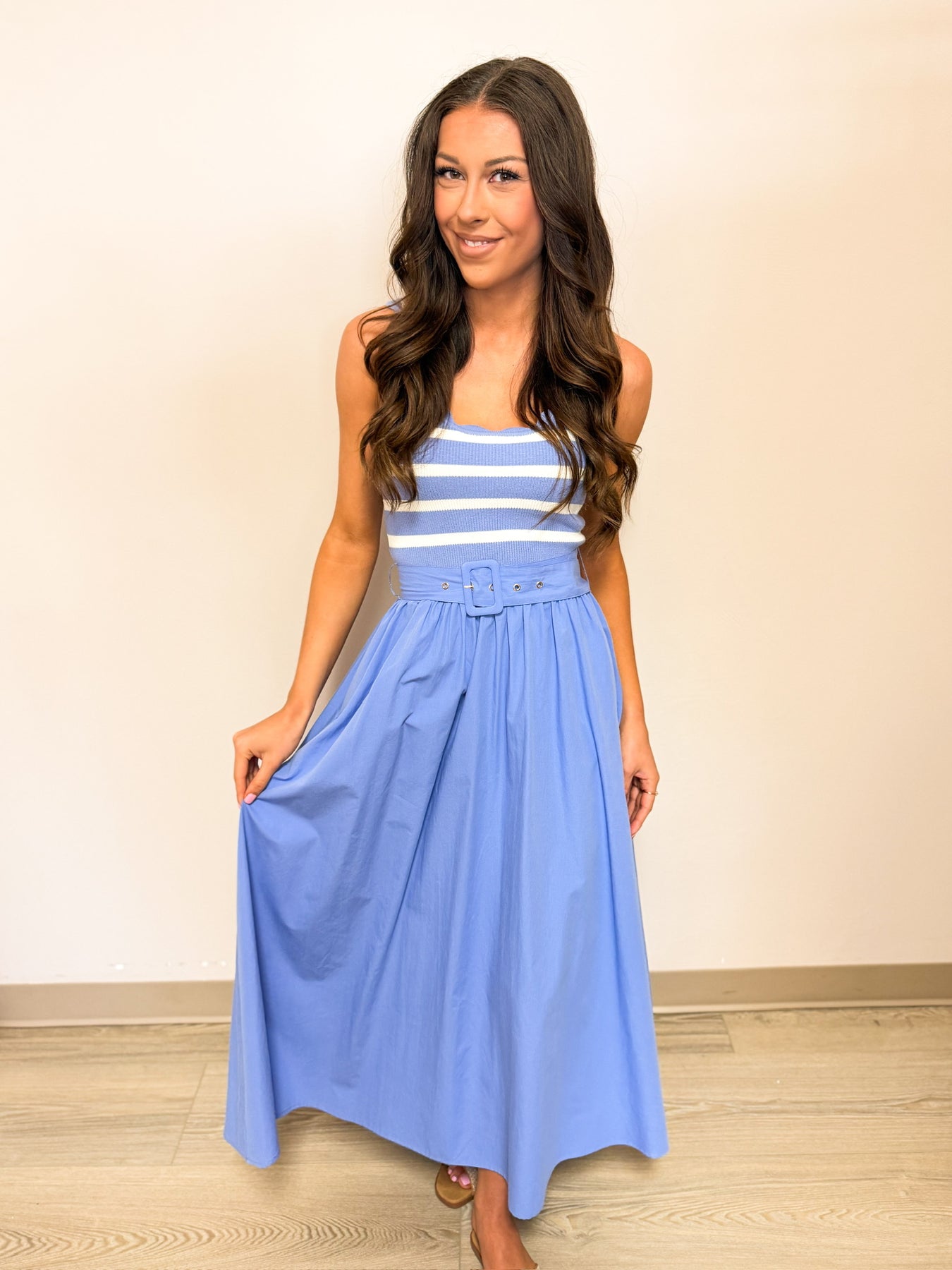 striped cotton midi dress 100% Cotton Light Blue Stripe Midi Dress - All Dresses