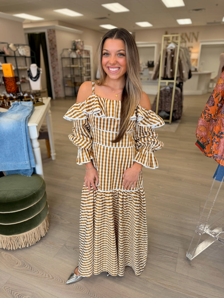 gingham off the shoulder midi dress Gingham Off Shoulder Midi Dress S