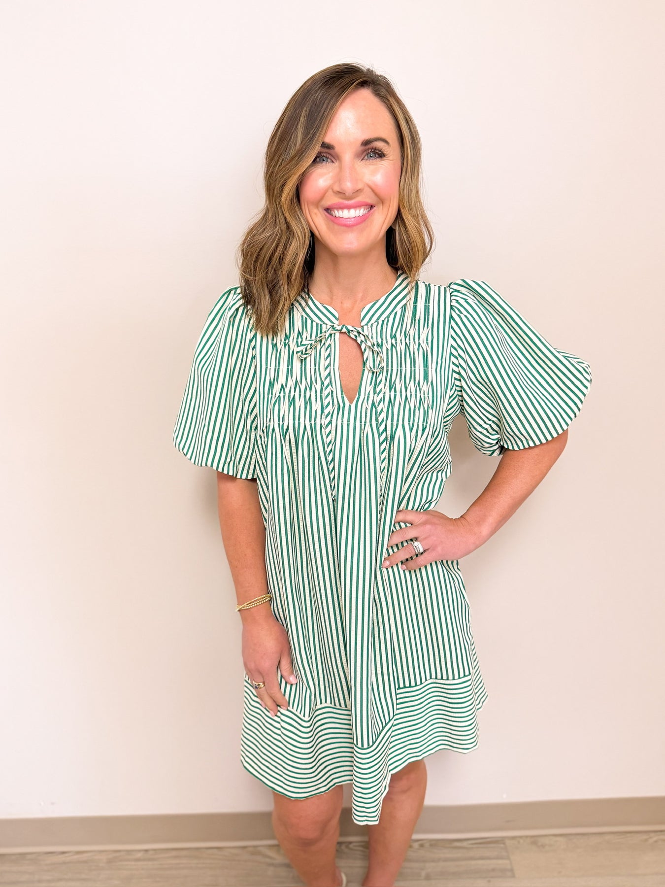 Green Striped Mini Dress M Green Striped Mini Dress M