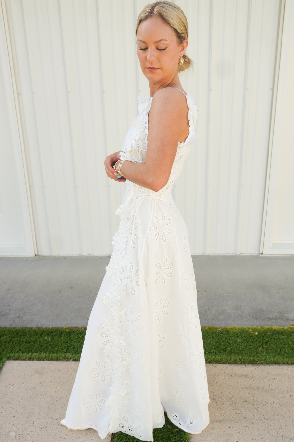 Lace Trim Detail Eyelet Maxi Dress Azlinn Hope Lace Trim Detail Eyelet Maxi Dress Azlinn Hope