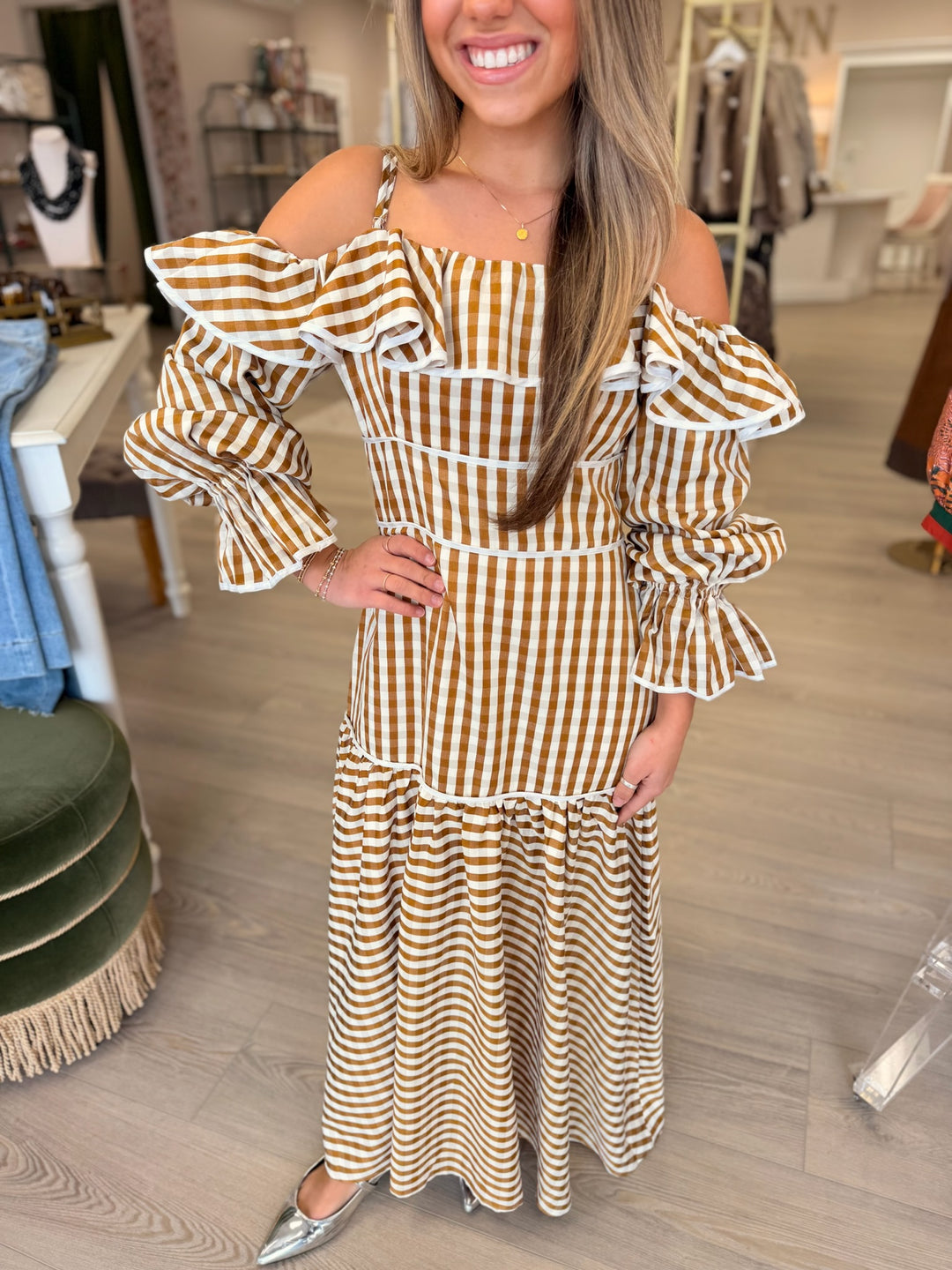 bardot gingham off the shoulder dress Bardot Dress Womens 8/Medium Black White Gingham Off Shoulder Midi Side Slits