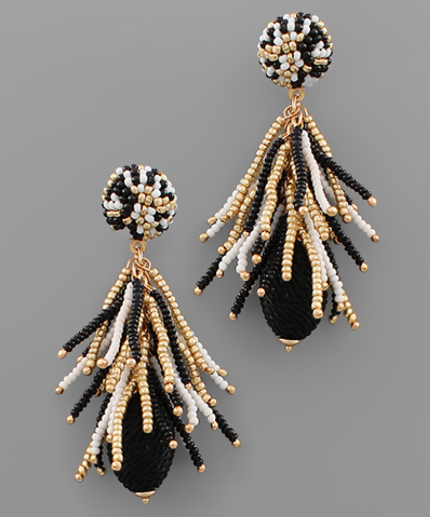 Fan Shape Black Tassel Earrings | Catching Fireflies Boutique