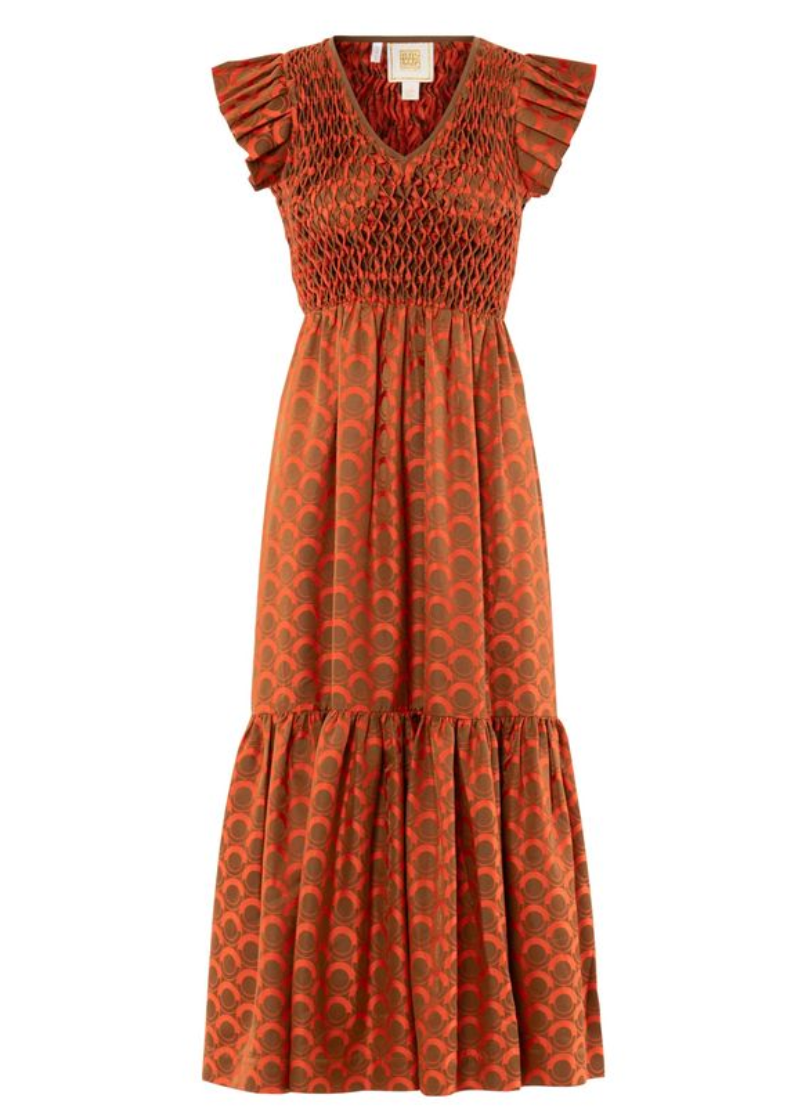maxi cotton dress with sleeves Women's Boho Smocked A-Line Maxi Dress