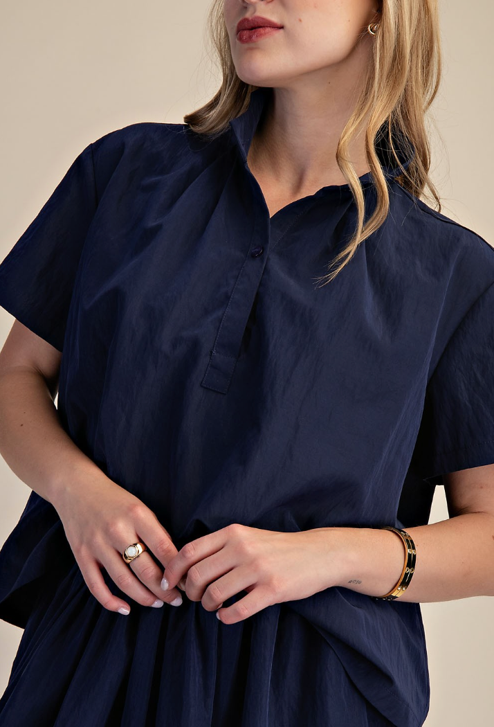 Stand Collar Short Sleeve Shirt – Azlinn Hope