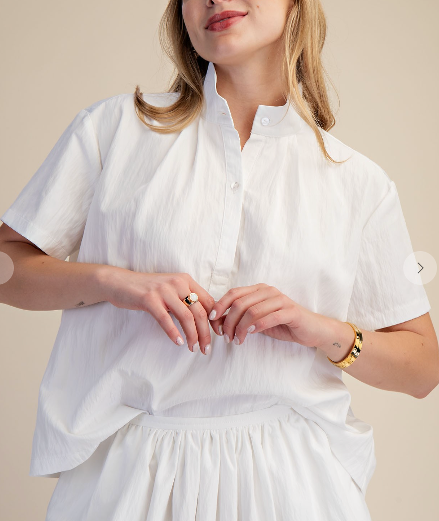 Stand Collar Short Sleeve Shirt – Azlinn Hope