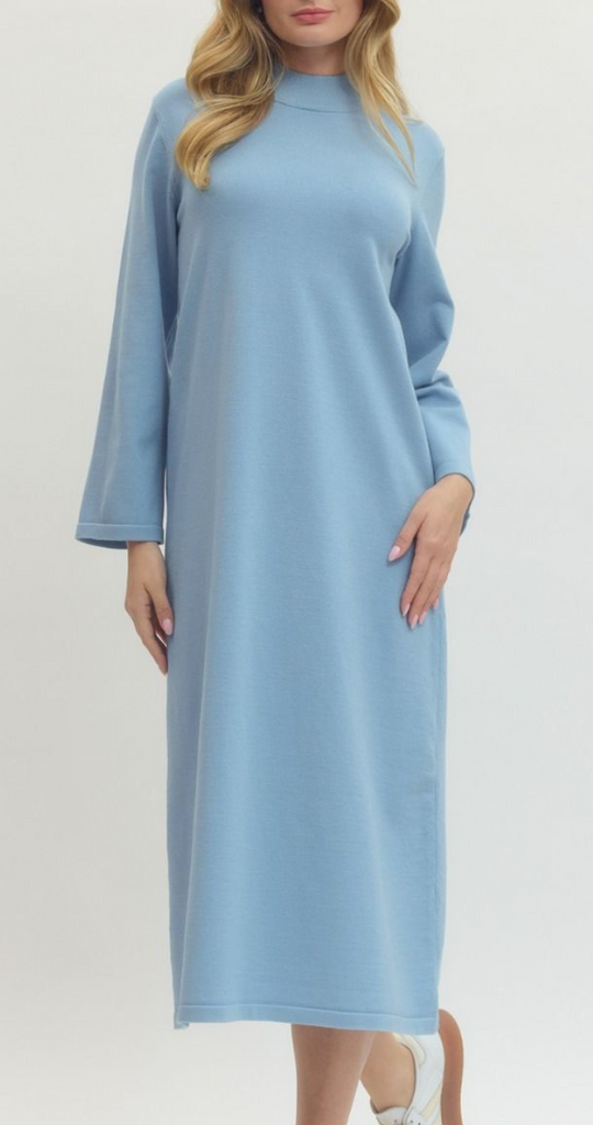 mock neck long sleeve midi dress *FINAL SALE* Sand Mock Neck Long Sleeve Midi Dress L