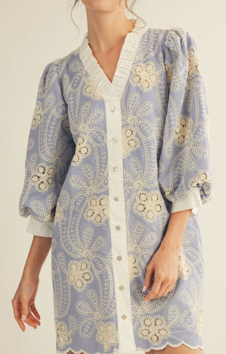 Crochet Lace Accent Embroidered Mini Dress – Azlinn Hope