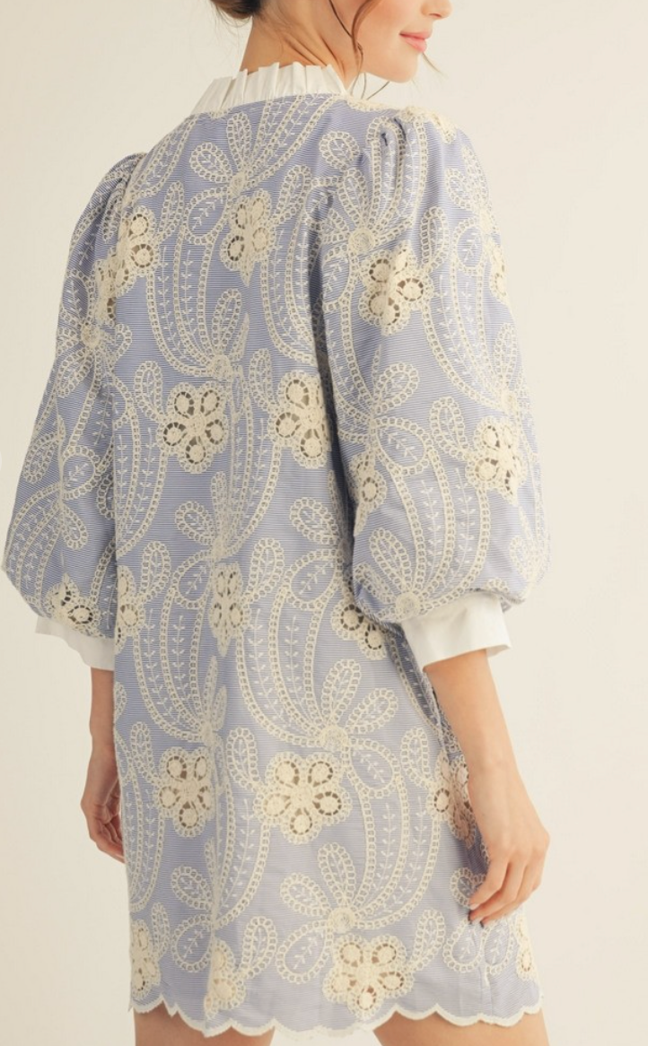 Crochet Lace Accent Embroidered Dress L