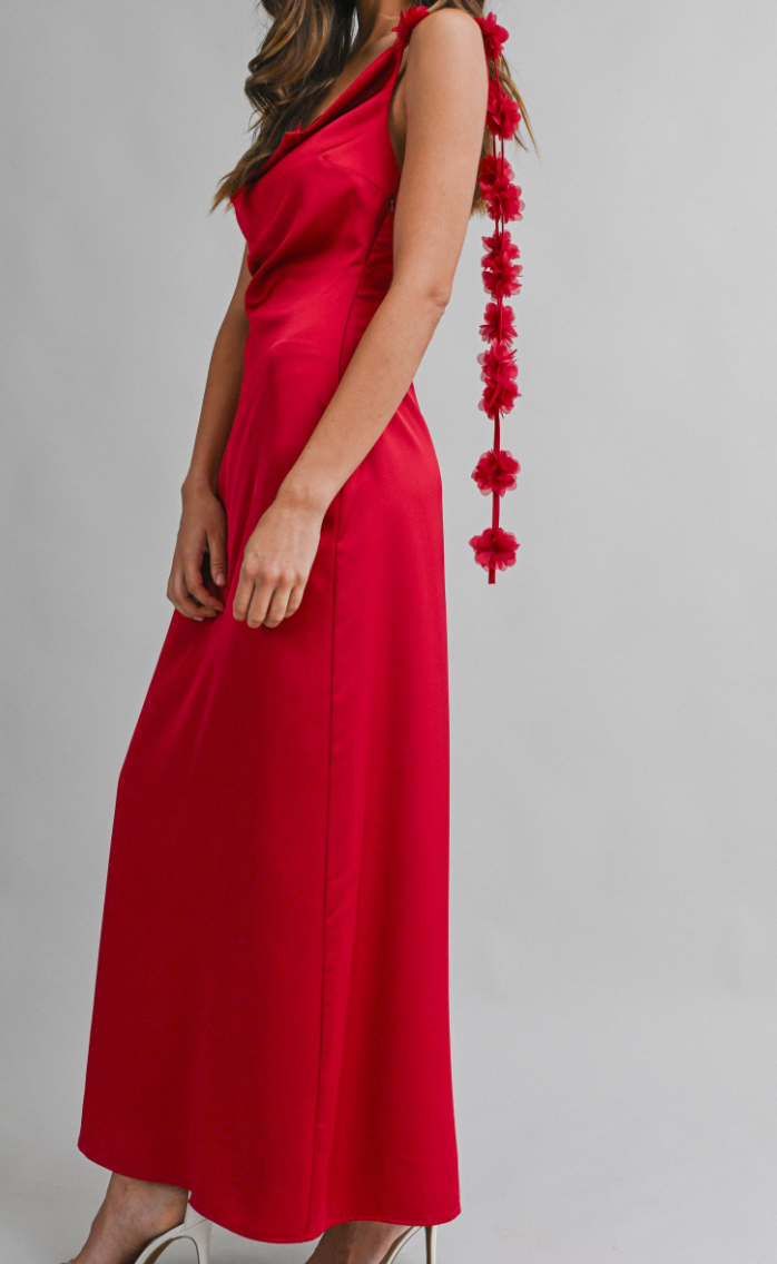 cowl neck floral maxi dress Aleah Satin Cowl Neck Floral Strap Detail Maxi Dress S