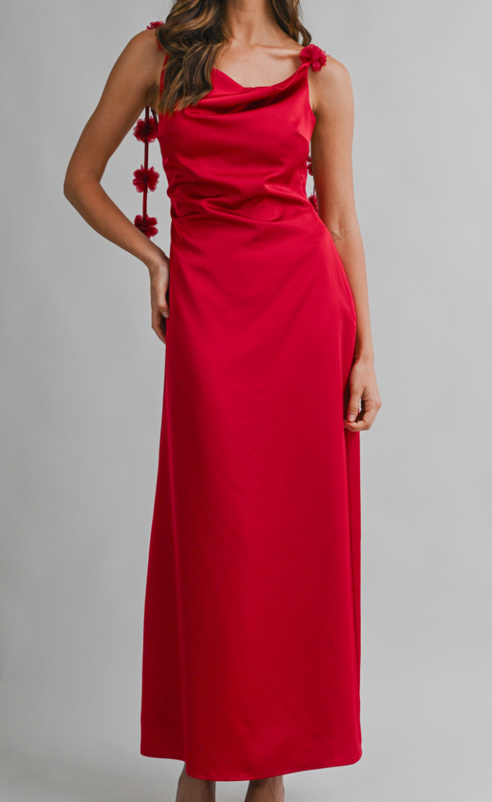 Aleah Satin Cowl Neck Floral Strap Detail Maxi Dress S