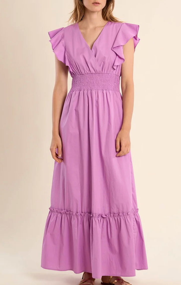 purple flutter sleeve dress Purple Flutter Sleeve Embroidered Midi Dress