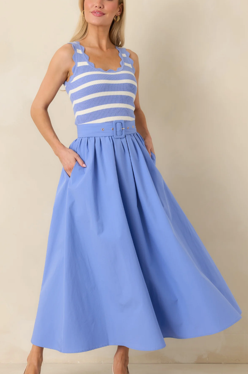 striped cotton midi dress Greer Sky Blue Stripe Cotton Midi Dress L