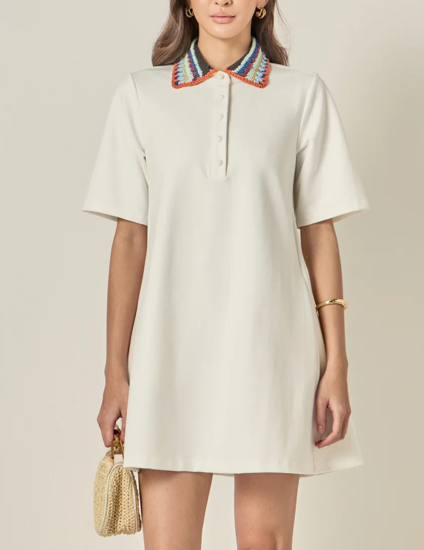 Crochet Trim A-Line Shirt Dress Azlinn Hope Crochet Trim A-Line Shirt Dress Azlinn Hope