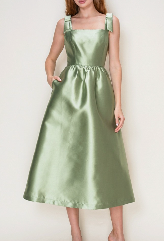 Matcha Bow Strap Square Neck Midi Dress – Azlinn Hope