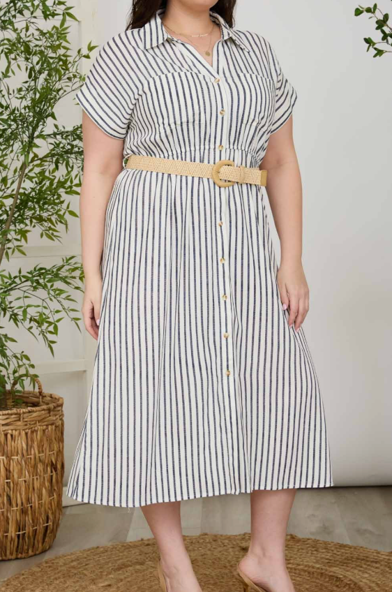 short sleeve belted shirt dress Reiss Short-Sleeve Belted Midi Dress with Linen in Navy