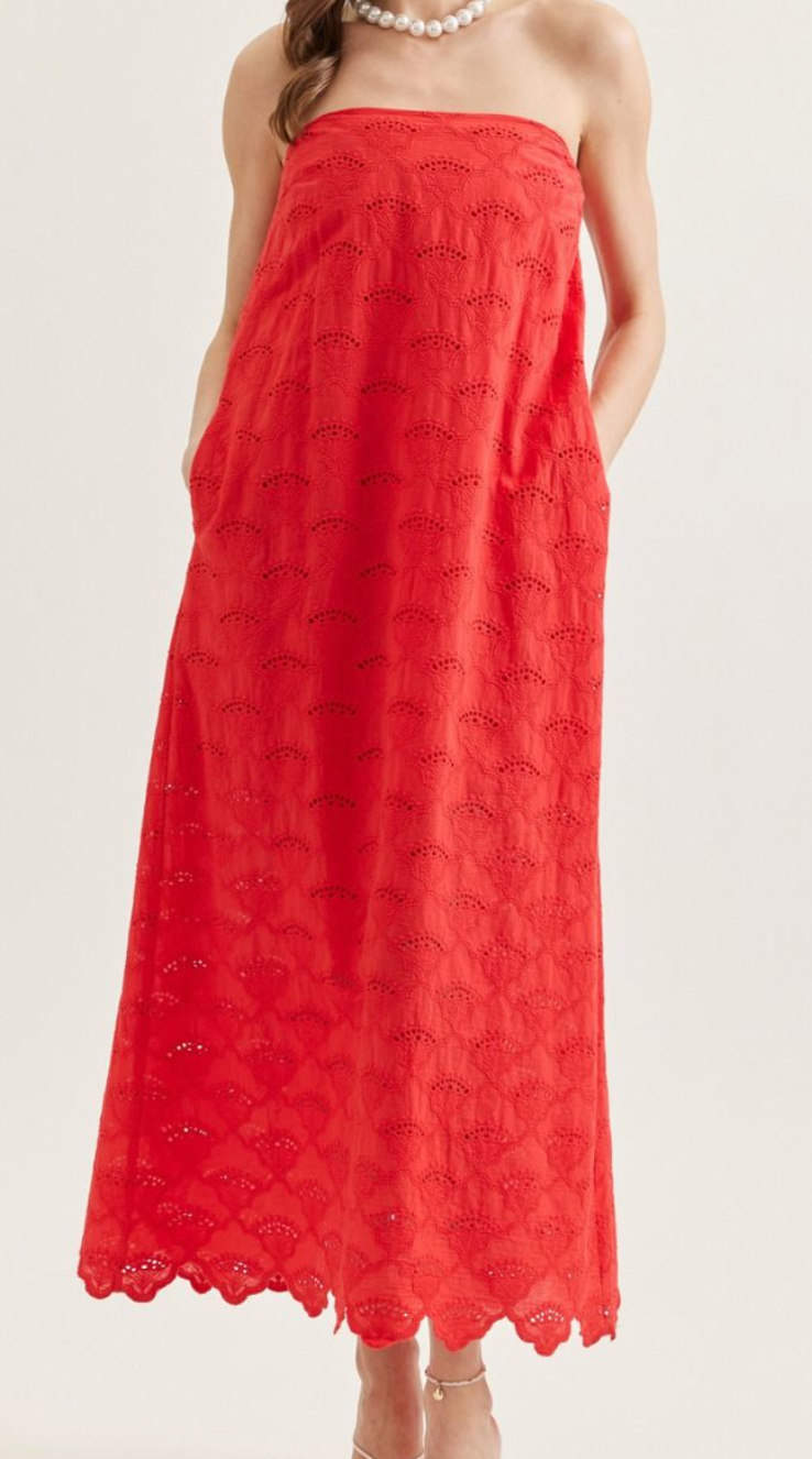 Strawberry Fields Strapless Eyelet Midi Dress – Azlinn Hope