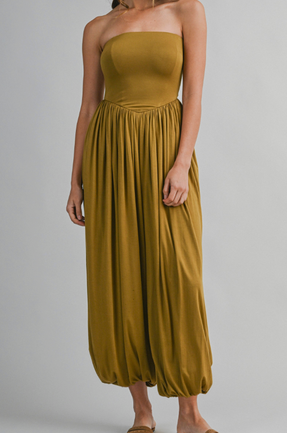 Solid Strapless Elasticized Hem Balloon Leg Pants Jumpsuit  Azlinn Hope