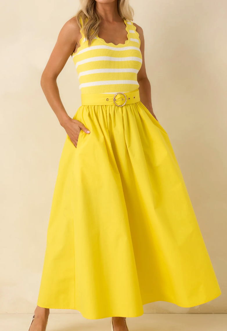 Greer Midi Dress in Sunshine Stripe XS