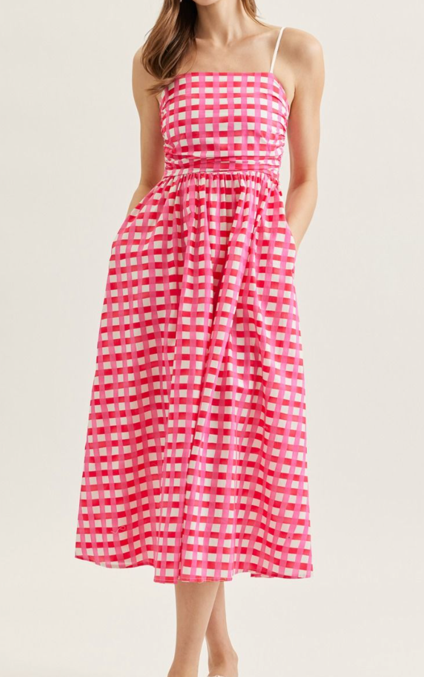 Bright Gingham Sleeveless Midi Dress Azlinn Hope Bright Gingham Sleeveless Midi Dress Azlinn Hope