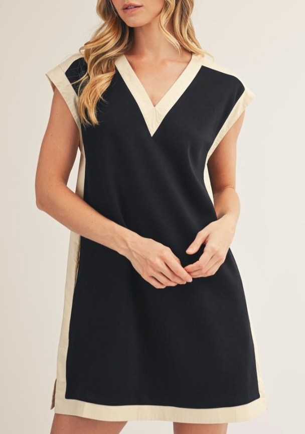 black and white contrast mini dress Noir Contrast Mini Dress L