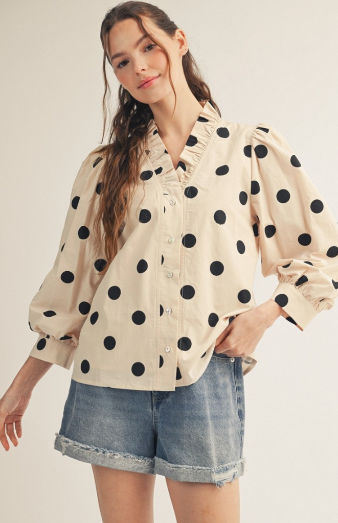 Ruffled Neckline Polka Dot Top – Azlinn Hope