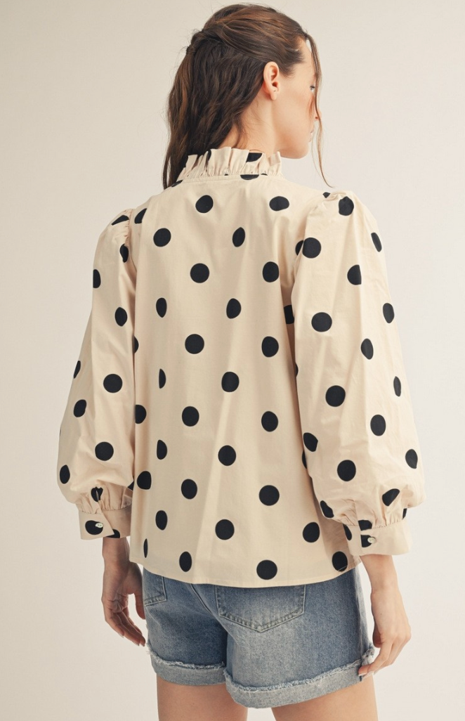Ruffled Neckline Polka Dot Top – Azlinn Hope
