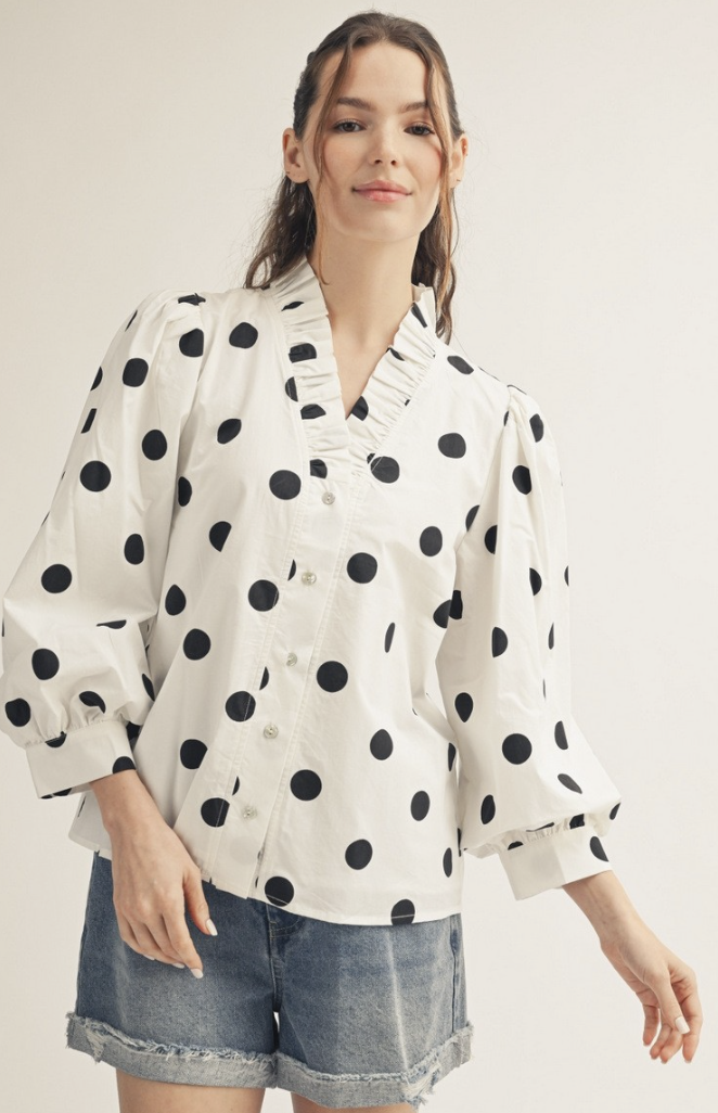 Ruffled Neckline Polka Dot Top – Azlinn Hope