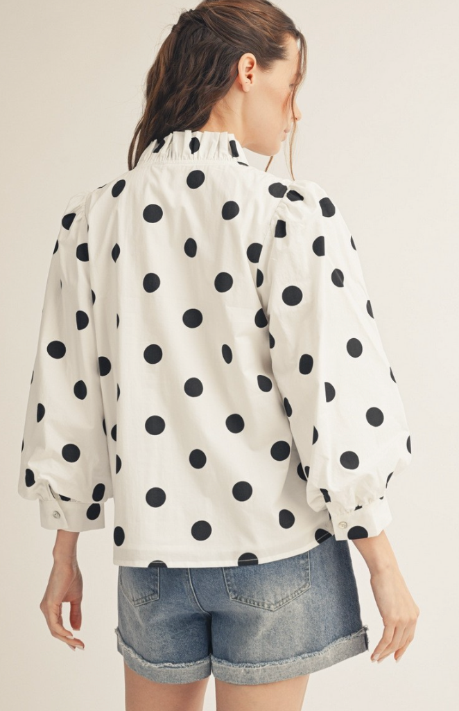 Ruffled Neckline Polka Dot Top – Azlinn Hope