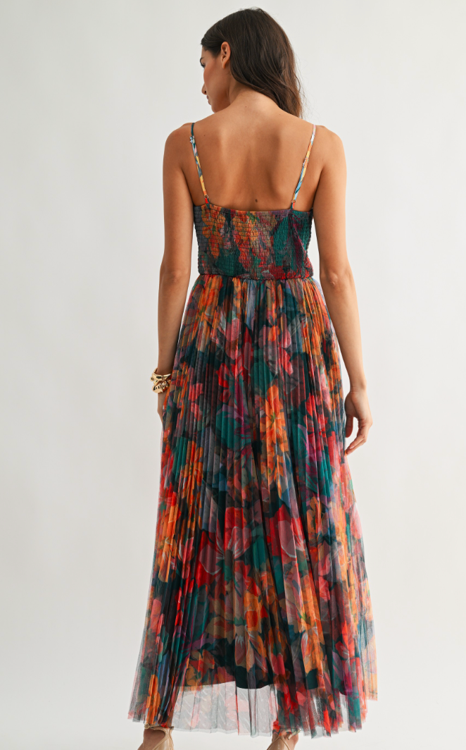 Hattie Pleated Floral Tulle Maxi Dress – Azlinn Hope