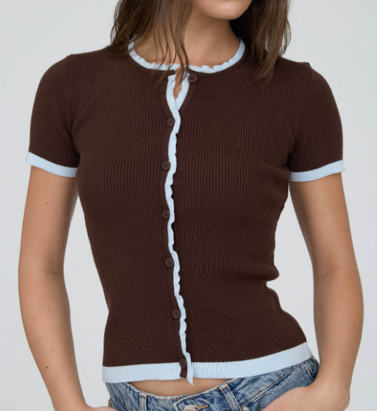 Contrast Lettuce Trim Short Sleeve Knit Cardigan – Azlinn Hope
