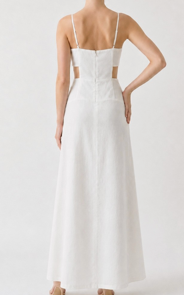 o ring cut out maxi dress Chocolate Faux Leather Latte Silk Sleeveless O-Ring Cut Out Maxi Dress Small