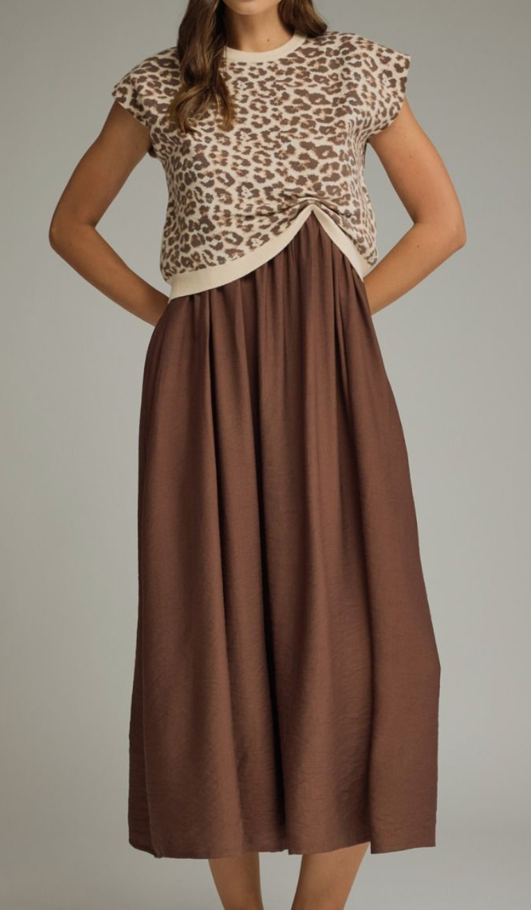 leopard knit dress Mixed Leopard Knit Midi Dress