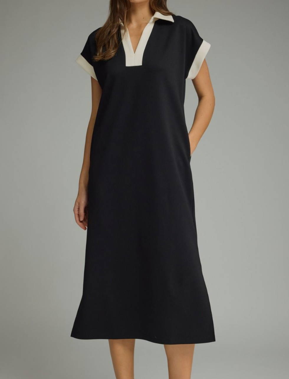 black and cream midi dress Black & Cream Comfortable Midi Dress – Azlinn Hope