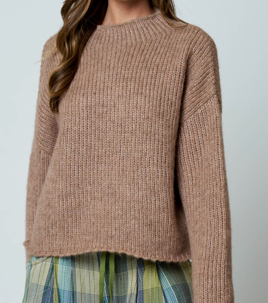 Mock Neck Long Sleeve Oversized Knit Sweater – Azlinn Hope