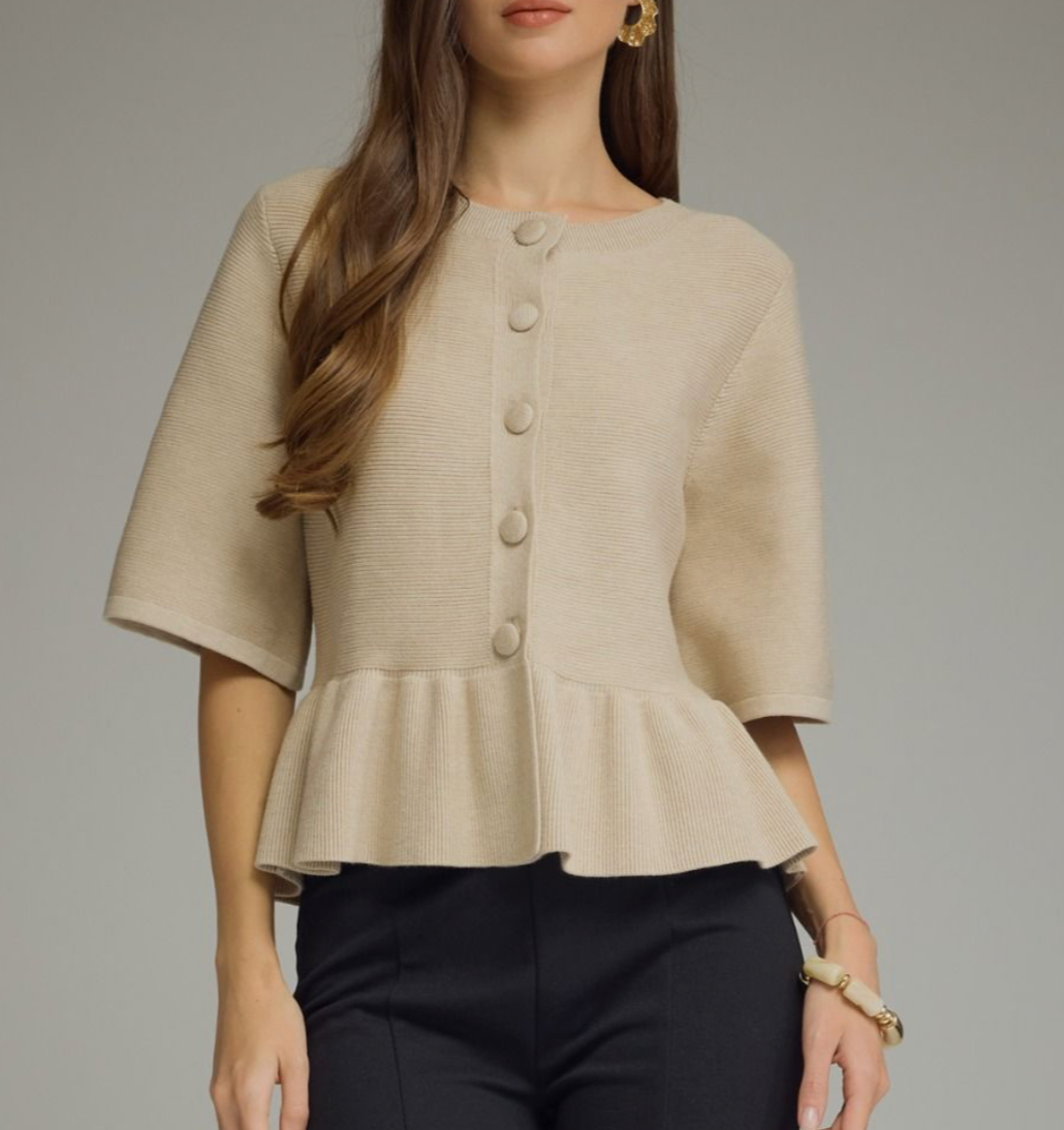 Button Down Peplum Knit Top – Azlinn Hope