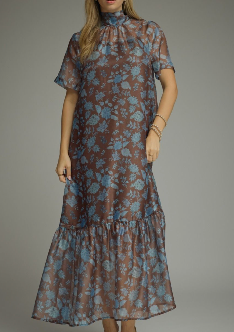 short sleeve floral maxi dress Blue – Azlinn Hope Cocktail Dress Code Autumn Gold_Party_Dress Perfect for vacations Color:Sapphire Blue