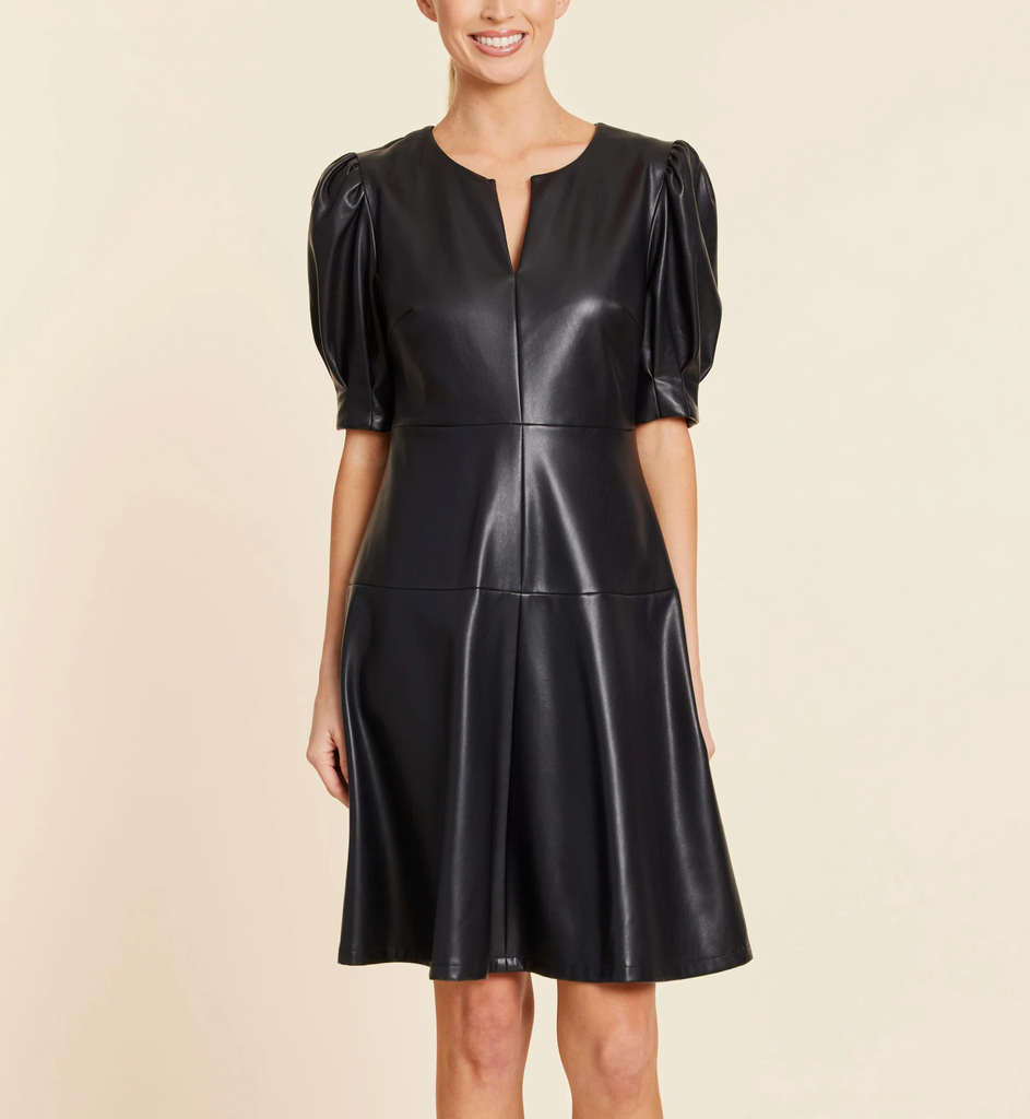 Faux Leather Short Sleeve Dress – Azlinn Hope