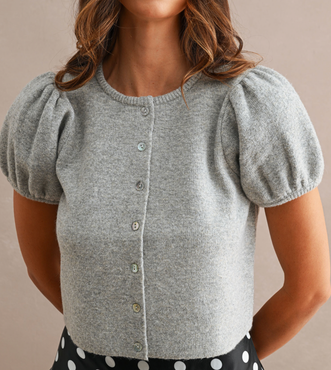 Solid Short Puff Sleeve Button Down Knit Cardigan Top – Azlinn Hope